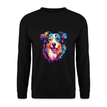 Australian Shepherd Dog Breed Watercolor Cartoon K - Unisex Sweatshirt - black - Front - Alina (178cm) & Michal (187cm)