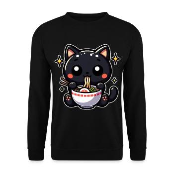 Black Cat Eats Ramen Noodle Soup Stars - Unisex Sweatshirt - black - Front - Alina (178cm) & Michal (187cm)