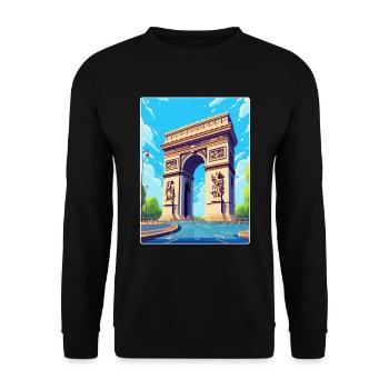 Arc de Triomphe Paris France Vintage Poster de voyage - Sweat-shirt Unisexe - noir - Devant - Alina (178cm) & Michal (187cm)