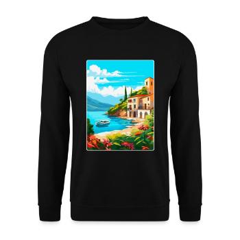 Mallorca Spanien Vintage Reiseplakat Souvenir WPA - Unisex Pullover - Schwarz - Vorne - Alina (178cm) & Michal (187cm)