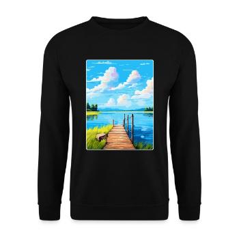 Lac de Lacanau France Poster de voyage vintage souvenir - Sweat-shirt Unisexe - noir - Devant - Alina (178cm) & Michal (187cm)