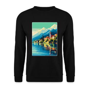 Lake Como Italy Vintage Travel Poster Souvenir WPA - Unisex Sweatshirt - black - Front - Alina (178cm) & Michal (187cm)