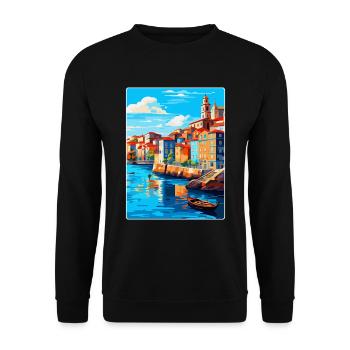 Porto Portugal Vintage Reiseplakat Souvenir WPA - Unisex Pullover - Schwarz - Vorne - Alina (178cm) & Michal (187cm)