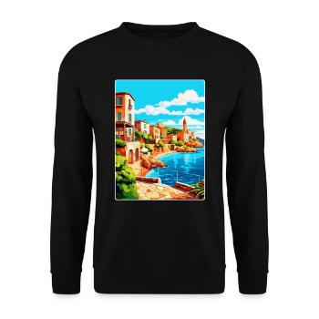 Costa Brava Spanien Vintage Reiseplakat Souvenir - Unisex Pullover - Schwarz - Vorne - Alina (178cm) & Michal (187cm)