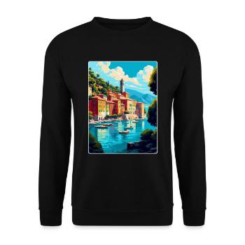 Portofino Italie Affiche de voyage vintage Souvenir WPA - Sweat-shirt Unisexe - noir - Devant - Alina (178cm) & Michal (187cm)