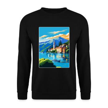 Lake Como Italy Vintage Travel Poster Souvenir WPA - Unisex Sweatshirt - black - Front - Alina (178cm) & Michal (187cm)