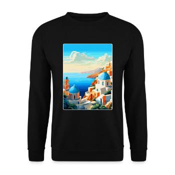 Santorin Grèce Affiche de voyage vintage souvenir - Sweat-shirt Unisexe - noir - Devant - Alina (178cm) & Michal (187cm)