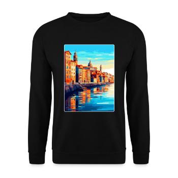 Porto Portugal Vintage Reiseplakat Souvenir WPA - Unisex Pullover - Schwarz - Vorne - Alina (178cm) & Michal (187cm)