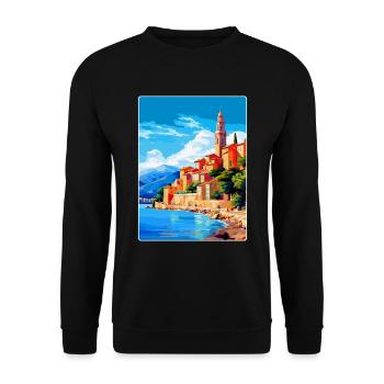 Menton France Affiche de voyage vintage WPA Souvenir - Sweat-shirt Unisexe - noir - Devant - Alina (178cm) & Michal (187cm)