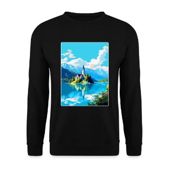 Lac de Bled, Slovénie, Affiche de voyage vintage, Souvenir - Sweat-shirt Unisexe - noir - Devant - Alina (178cm) & Michal (187cm)