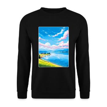 Lake Neuchatel Switzerland Vintage Travel Poster - Unisex Sweatshirt - black - Front - Alina (178cm) & Michal (187cm)