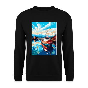 Husavik Iceland Vintage Travel Poster Souvenir WPA - Unisex Sweatshirt - black - Front - Alina (178cm) & Michal (187cm)