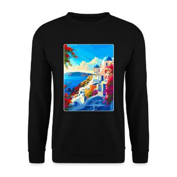 Santorin Grèce Affiche de voyage vintage souvenir - Sweat-shirt Unisexe - noir - Devant - Alina (178cm) & Michal (187cm)