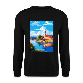 Souvenir de l’affiche de voyage vintage Naantali Finlande - Sweat-shirt Unisexe - noir - Devant - Alina (178cm) & Michal (187cm)