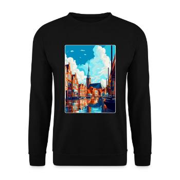 Haarlem Netherlands Vintage Travel Poster Souvenir - Unisex Sweatshirt - black - Front - Alina (178cm) & Michal (187cm)