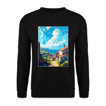 Galicien Spanien Vintage Reiseplakat WPA Souvenir - Unisex Pullover - Schwarz - Vorne - Alina (178cm) & Michal (187cm)