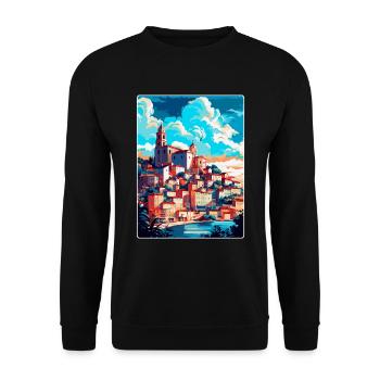 Coimbra Portugal Vintage Travel Poster Souvenir - Unisex Sweatshirt - black - Front - Alina (178cm) & Michal (187cm)