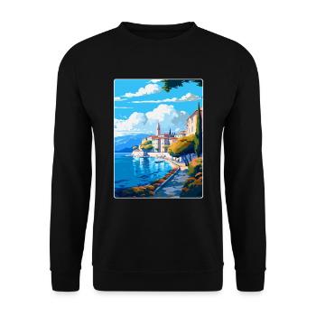 Opatija Kroatien Vintage Reiseplakat Souvenir WPA - Unisex Pullover - Schwarz - Vorne - Alina (178cm) & Michal (187cm)