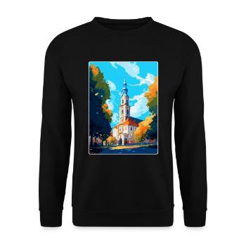 Bialystok Polen Vintage Reiseposter Wandkunst - Unisex Pullover - Schwarz - Vorne - Alina (178cm) & Michal (187cm)