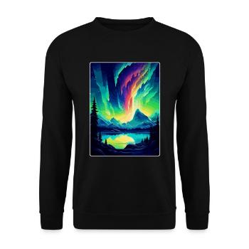 Nordlichter Island Vintage Reise Poster Wand - Unisex Pullover - Schwarz - Vorne - Alina (178cm) & Michal (187cm)