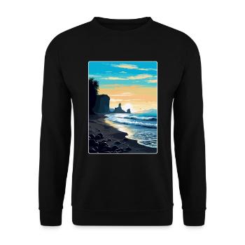 Schwarzer Sandstrand Island Vintage Reiseposter WPA - Unisex Pullover - Schwarz - Vorne - Alina (178cm) & Michal (187cm)