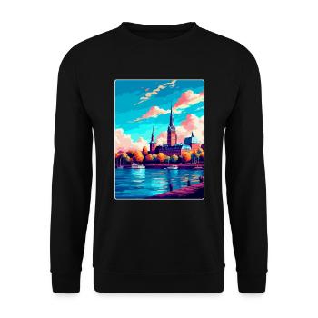 Mainz Deutschland Vintage Reiseplakat WPA Souvenir - Unisex Pullover - Schwarz - Vorne - Alina (178cm) & Michal (187cm)