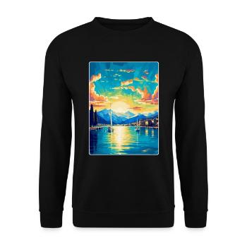 Genf Schweiz Vintage Reiseplakat Souvenir - Unisex Pullover - Schwarz - Vorne - Alina (178cm) & Michal (187cm)