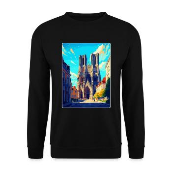 Reims Frankreich Vintage Reiseposter WPA Souvenir - Unisex Pullover - Schwarz - Vorne - Alina (178cm) & Michal (187cm)