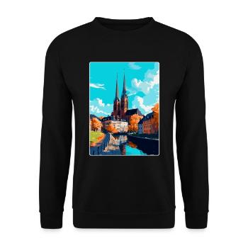 Uppsala Sweden Vintage Travel Poster Souvenir WPA - Unisex Sweatshirt - black - Front - Alina (178cm) & Michal (187cm)