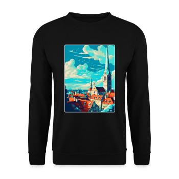 Tallinn Estland Vintage Reiseplakat Souvenir WPA - Unisex Pullover - Schwarz - Vorne - Alina (178cm) & Michal (187cm)