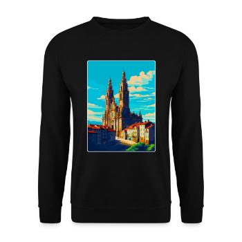 Santiago De Compostela Spanien Vintage Reiseposter - Unisex Pullover - Schwarz - Vorne - Alina (178cm) & Michal (187cm)