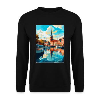 Flensburg Germany Vintage Travel Poster Souvenir - Unisex Sweatshirt - black - Front - Alina (178cm) & Michal (187cm)