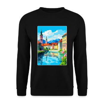 Ljubljana Slovenia Vintage Travel Poster Souvenir - Unisex Sweatshirt - black - Front - Alina (178cm) & Michal (187cm)