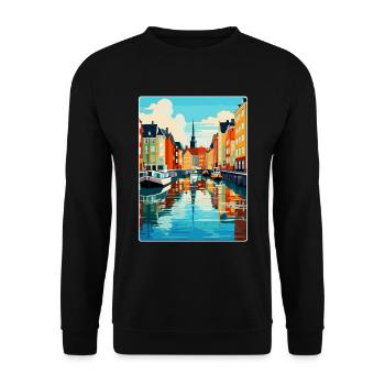 Copenhague, Danemark, Affiche de voyage vintage souvenir - Sweat-shirt Unisexe - noir - Devant - Alina (178cm) & Michal (187cm)