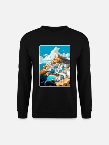 Lindos Greece Vintage Travel Poster WPA Souvenir - Unisex Sweatshirt - black