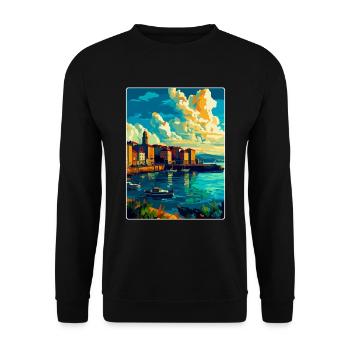 Une Corogne Espagne Affiche de voyage vintage Souvenir WPA - Sweat-shirt Unisexe - noir - Devant - Alina (178cm) & Michal (187cm)