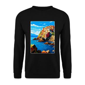 Cinque Terre Italy Vintage Travel Poster Souvenir - Unisex Sweatshirt - black - Front - Alina (178cm) & Michal (187cm)