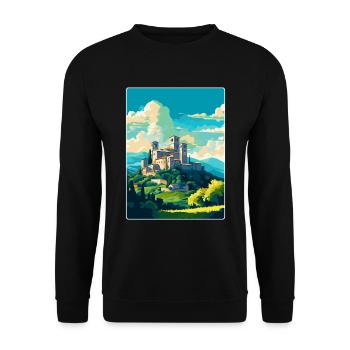 Assise, Italie, Affiche de voyage vintage, WPA, Souvenir - Sweat-shirt Unisexe - noir - Devant - Alina (178cm) & Michal (187cm)