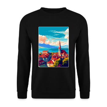 Lausanne Suisse Affiche de voyage vintage WPA Art - Sweat-shirt Unisexe - noir - Devant - Alina (178cm) & Michal (187cm)