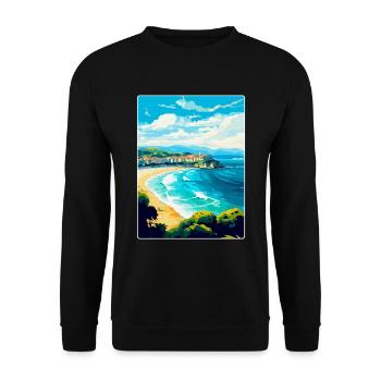 San Sebastian Spanien Vintage Reiseplakat Souvenir - Unisex Pullover - Schwarz - Vorne - Alina (178cm) & Michal (187cm)