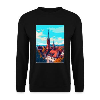 Freiburg Germany Vintage Travel Poster Souvenir - Unisex Sweatshirt - black - Front - Alina (178cm) & Michal (187cm)