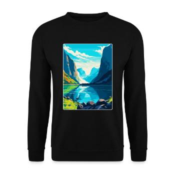 Die Fjorde Norwegen Vintage Reiseplakat Souvenir - Unisex Pullover - Schwarz - Vorne - Alina (178cm) & Michal (187cm)
