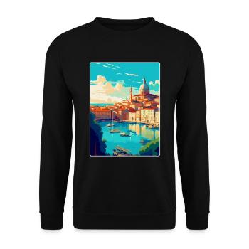 Marseille Frankreich Vintage Reiseplakat Souvenir - Unisex Pullover - Schwarz - Vorne - Alina (178cm) & Michal (187cm)