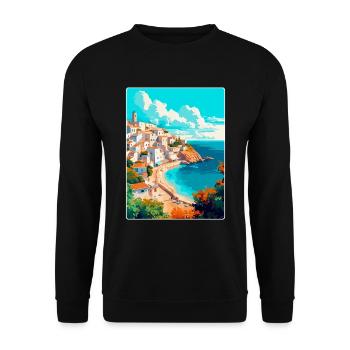 Ibiza Espagne Affiche de voyage vintage WPA Art Souvenir - Sweat-shirt Unisexe - noir - Devant - Alina (178cm) & Michal (187cm)