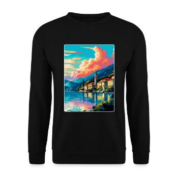 Lake Como Italy Vintage Travel Poster Souvenir WPA - Unisex Sweatshirt - black - Front - Alina (178cm) & Michal (187cm)