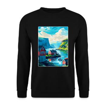 Färöer Insel Dänemark Vintage Reise Poster WPA Kunst - Unisex Pullover - Schwarz - Vorne - Alina (178cm) & Michal (187cm)