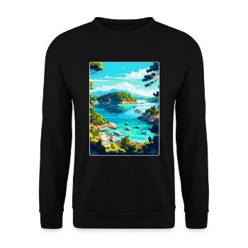 Mljet Nationalpark Kroatien Vintage Reiseplakat - Unisex Pullover - Schwarz - Vorne - Alina (178cm) & Michal (187cm)