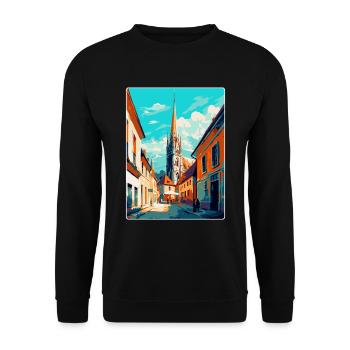Osijek Kroatien Vintage Reiseplakat Souvenir WPA - Unisex Pullover - Schwarz - Vorne - Alina (178cm) & Michal (187cm)