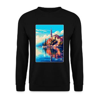 Lovran Kroatien Vintage Reiseplakat Souvenir WPA - Unisex Pullover - Schwarz - Vorne - Alina (178cm) & Michal (187cm)