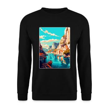 Omis Kroatien Vintage Reiseplakat WPA Souvenir - Unisex Pullover - Schwarz - Vorne - Alina (178cm) & Michal (187cm)